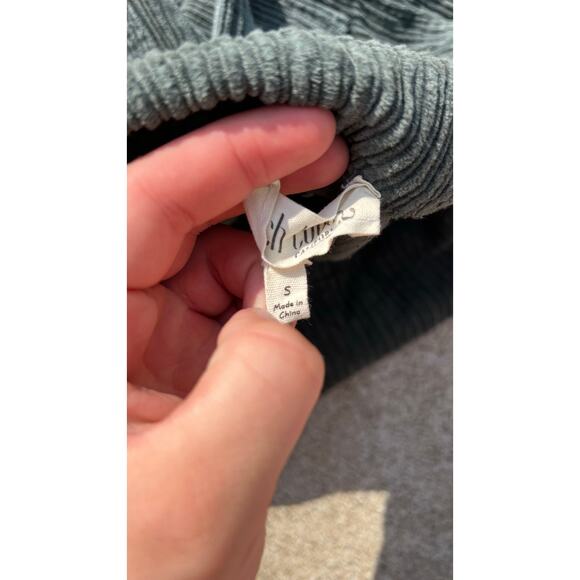 Peach Love Dress Women Size Small Green Corduroy Overall Mini Pockets Raw Hem - Picture 5 of 6